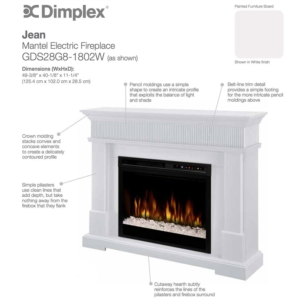 Dimplex BUILT-IN ELECTRIC FIREPLACES Dimplex - Jean Electric Fireplace Mantle Package with XHD28L Electric Firebox | GDS28L8-1802W | DM26-1802W