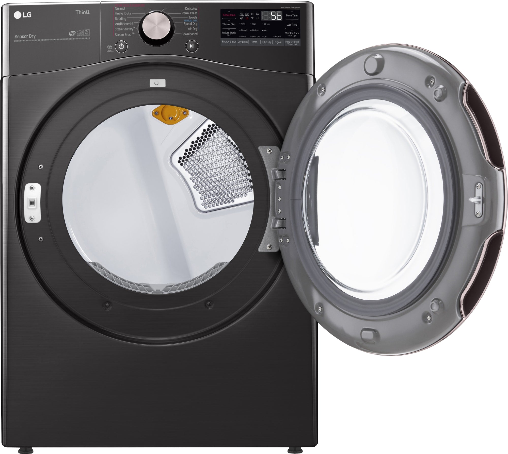 LG - 7.4 cu. ft. Ultra Large Black Steel Smart Electric Vented Dryer with Sensor Dry, TurboSteam and Wi-Fi Enabled |  DLEX4000B
