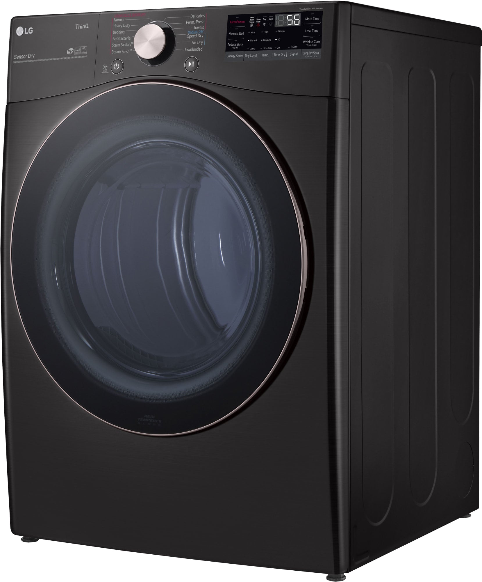 LG - 7.4 cu. ft. Ultra Large Black Steel Smart Electric Vented Dryer with Sensor Dry, TurboSteam and Wi-Fi Enabled |  DLEX4000B
