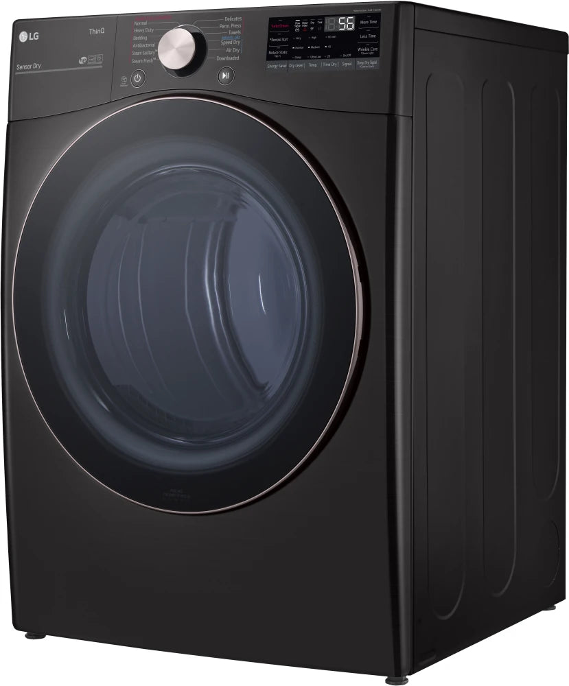 LG - 7.4 cu. ft. Large Capacity Vented Smart Stackable Electric Dryer w/ Sensor Dry, TurboSteam, Extra Cycles in Black Steel - DLEX4200B