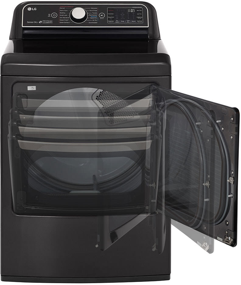 LG - 7.3 cu. ft. Ultra Large Black Steel Smart Electric Vented Dryer with EasyLoad Door, Sensor Dry & TurboSteam, ENERGY STAR |  DLEX7900BE