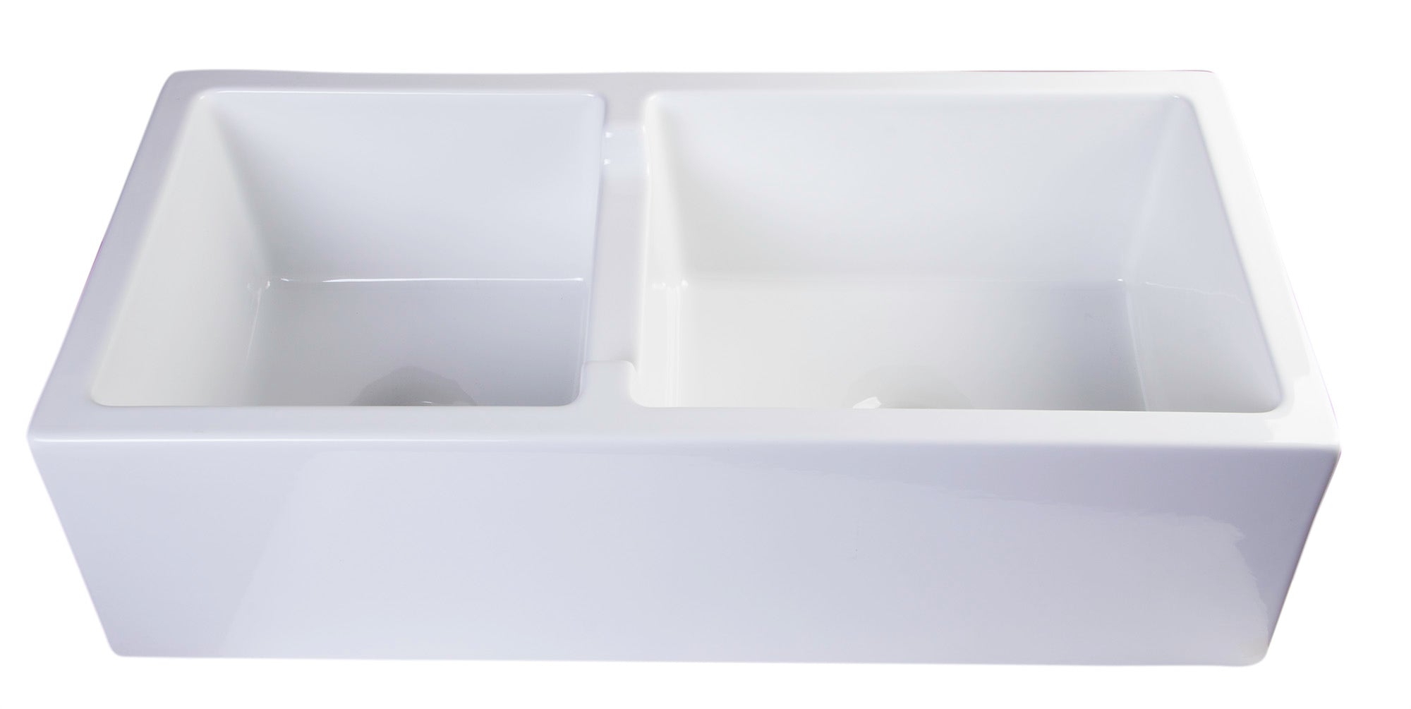 ALFI Brand - 36" White Smooth Apron Thick Wall Fireclay Double Bowl Farm Sink | AB3618DB-W