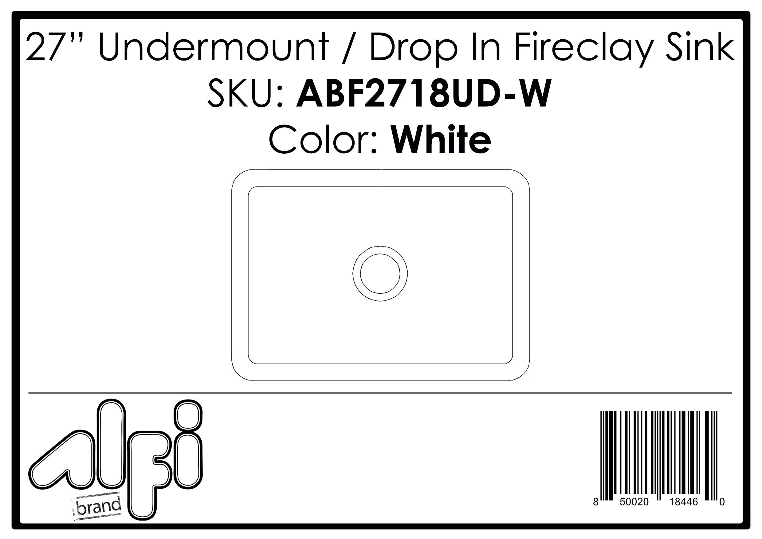 ALFI Brand - White 27" x 18" Fireclay Undermount / Drop In Firelcay Kitchen Sink | ABF2718UD-W