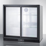 Summit - 36 Inch Commercial Beverage Merchandiser with Self-Closing Glass Doors, Digital Thermostat, Automatic Defrost, Factory-Installed Locks, Adjustable Shelves, Interior Light, CFC Free and 7.4 cu. ft. Capacity: Black Cabinet | [SCR700BCSS]
