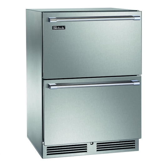 Perlick - 24" Signature Series Marine Grade Dual-Zone Freezer/Refrigerator Drawers, stainless steel - HP24ZM-4-5
