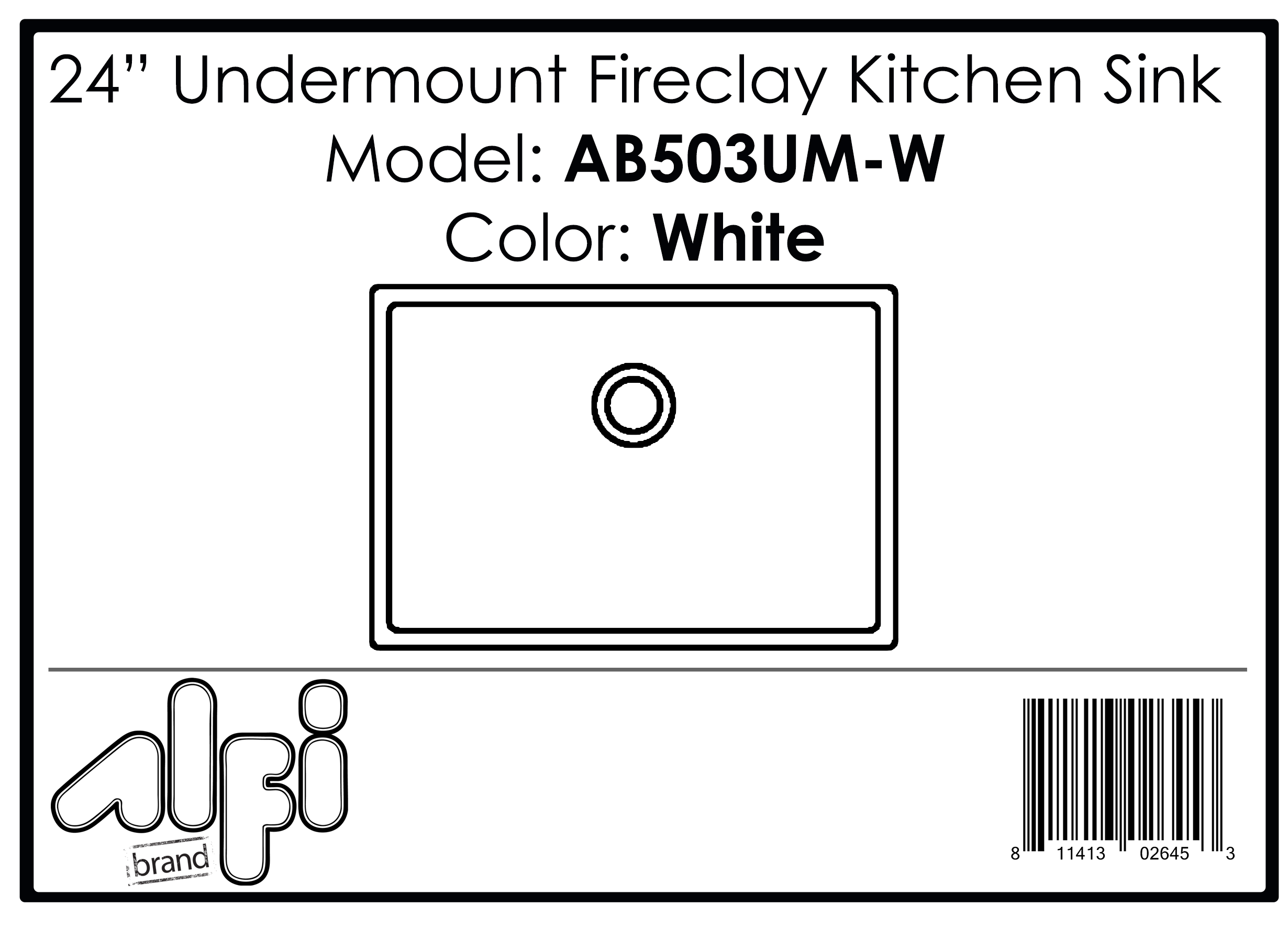 ALFI Brand - 24 inch White Single Bowl Fireclay Undermount Kitchen Sink | AB503UM-W