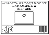 ALFI Brand - 24 inch White Single Bowl Fireclay Undermount Kitchen Sink | AB503UM-W