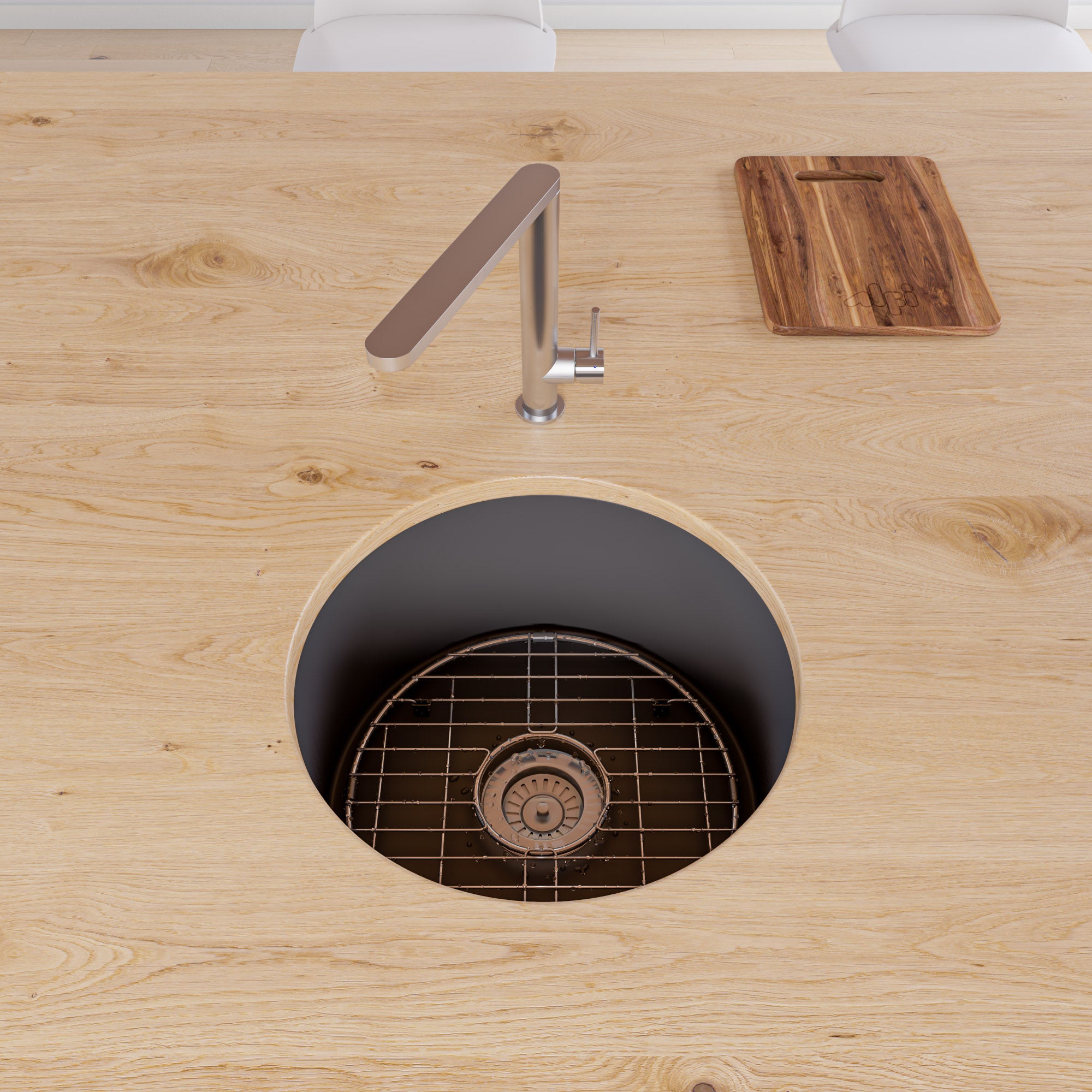 ALFI Brand - Black Matte Round 18" x 18" Undermount / Drop In Fireclay Prep Sink | ABF1818R-BM