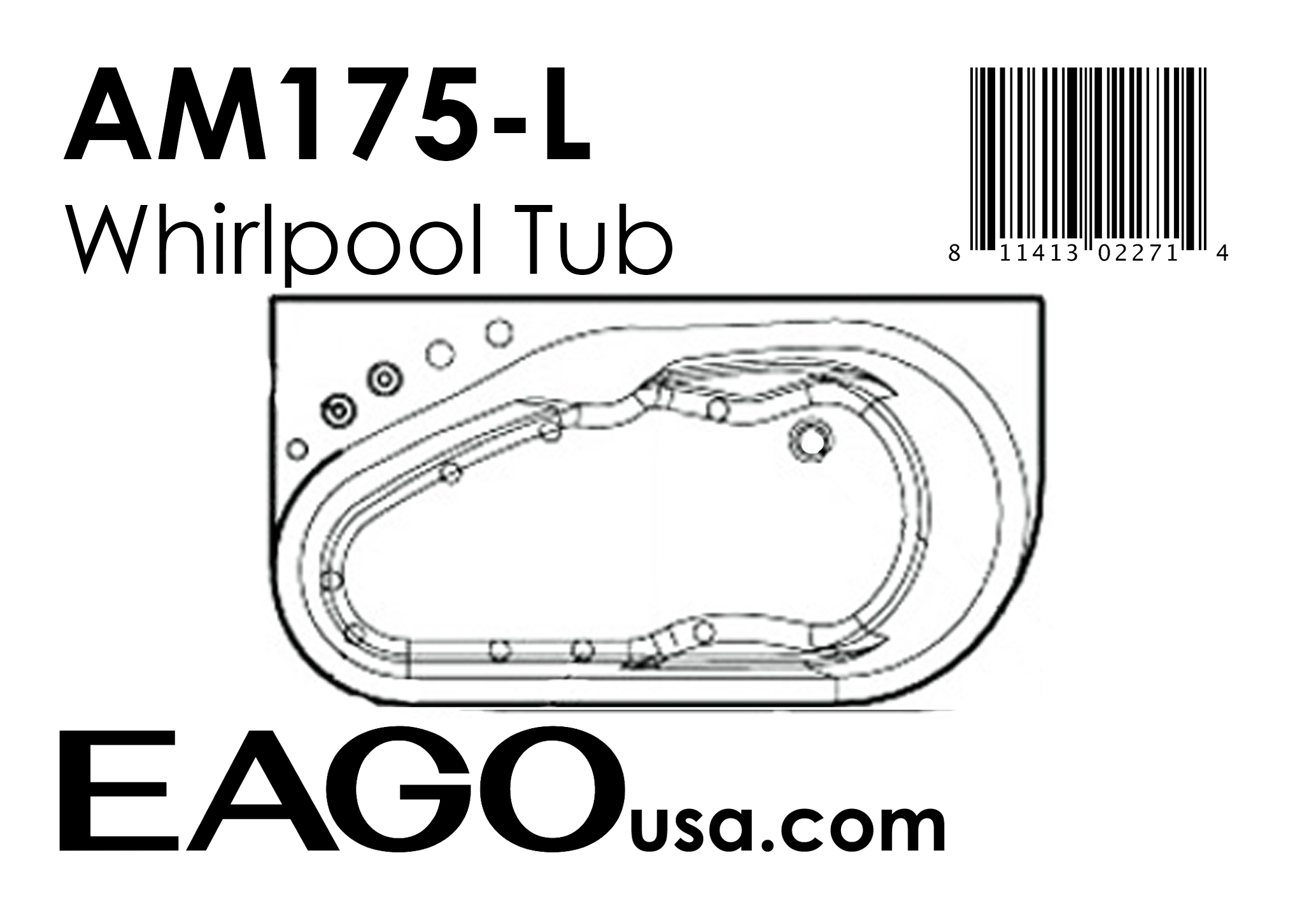 EAGO - 5'' White Acrylic Corner Whirlpool Bathtub - Drain on Left | AM175-L