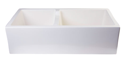 ALFI Brand - 36" Biscuit Smooth Apron Thick Wall Fireclay Double Bowl Farm Sink | AB3618DB-B