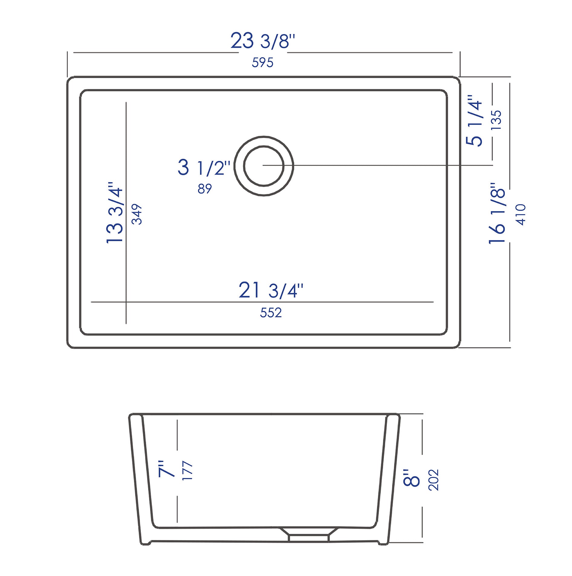 ALFI Brand - 24 inch Biscuit Single Bowl Fireclay Undermount Kitchen Sink | AB503UM-B