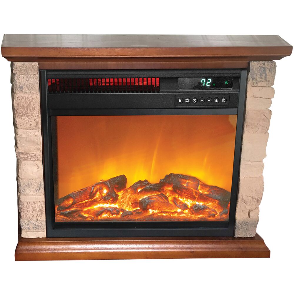 LifeSmart - 3-element Small Square Infrared Fireplace with Faux Stone Accent