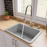 ALFI Brand - Gray Matte 27" x 18" Fireclay Undermount / Drop In Firelcay Kitchen Sink | ABF2718UD-GM