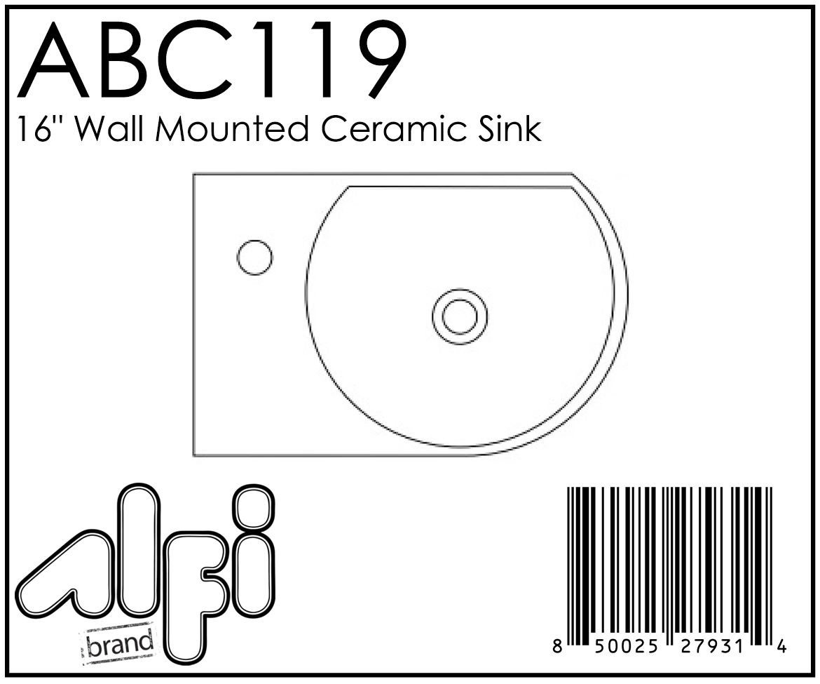 ALFI Brand - White 16" Small Wall Mounted Ceramic Sink with Faucet Hole | ABC119