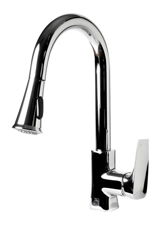 ALFI Brand - Polished Chrome Square Gooseneck Pull Down Kitchen Faucet | ABKF3889-PC