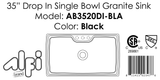 ALFI Brand - Black 35" Drop-In Single Bowl Granite Composite Kitchen Sink | AB3520DI-BLA