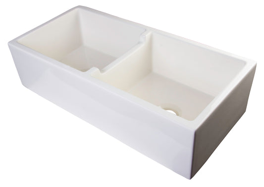 ALFI Brand - 39" Biscuit Smooth Apron Thick Wall Fireclay Double Bowl Farm Sink | AB3918DB-B