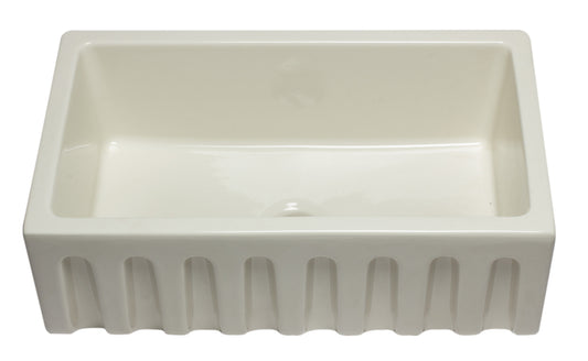 ALFI Brand - 30 inch Biscuit Reversible Smooth / Fluted Single Bowl Fireclay Farm Sink | AB3018HS-B