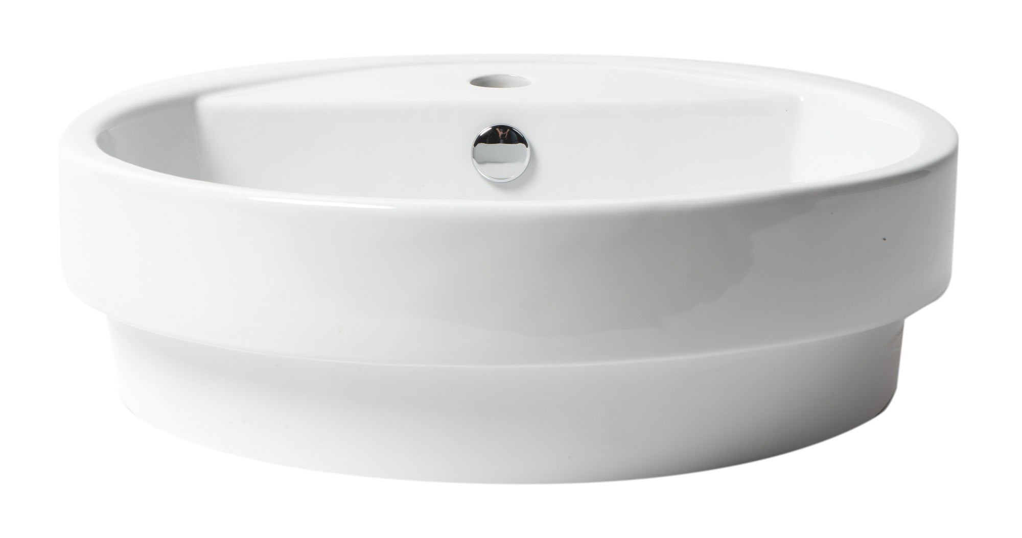 ALFI Brand - White 19" Round Semi Recessed Ceramic Sink with Faucet Hole | ABC702