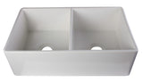 ALFI Brand - White 32" Smooth Apron Double Bowl Fireclay Farmhouse Kitchen Sink | AB538-W