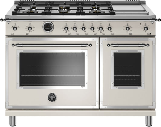 Bertazzoni | 48" Heritage Series range - Electric self clean oven - 6 brass burners + griddle | HERT486GDFSAVT