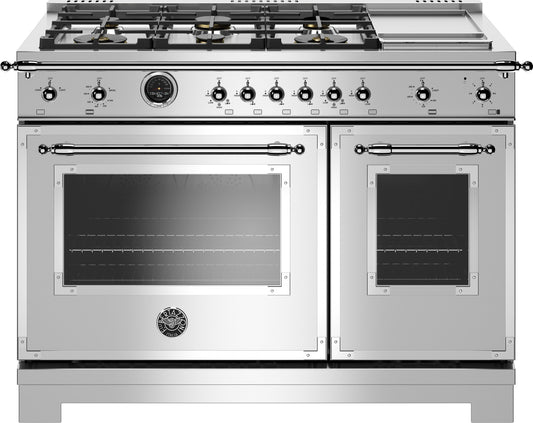 Bertazzoni | 48" Heritage Series range - Electric self clean oven - 6 brass burners + griddle | HERT486GDFSXT