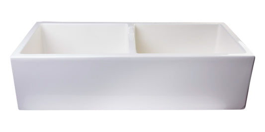 ALFI Brand - 39" Biscuit Smooth Apron Thick Wall Fireclay Double Bowl Farm Sink | AB3918DB-B