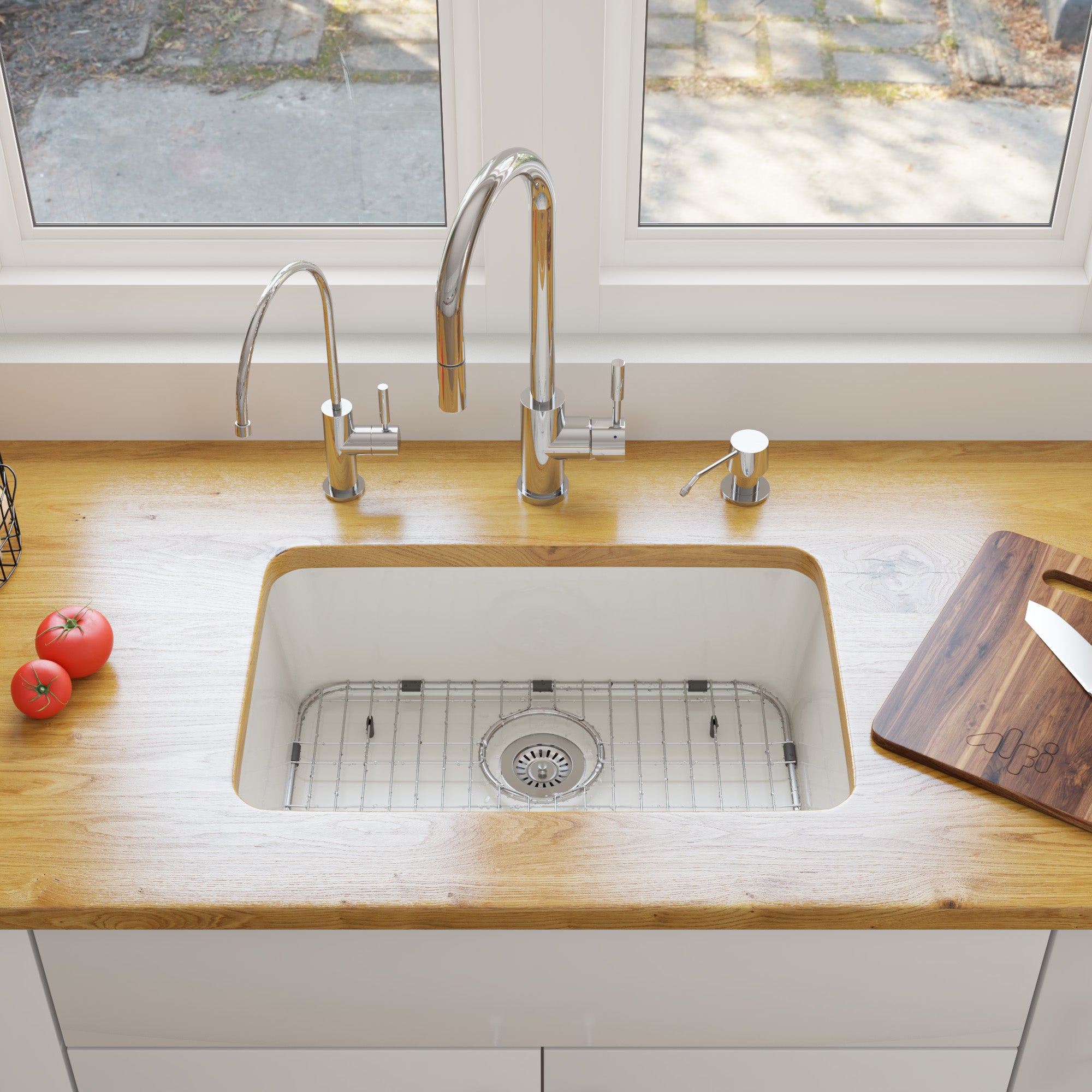 ALFI Brand - 24 inch White Single Bowl Fireclay Undermount Kitchen Sink | AB503UM-W