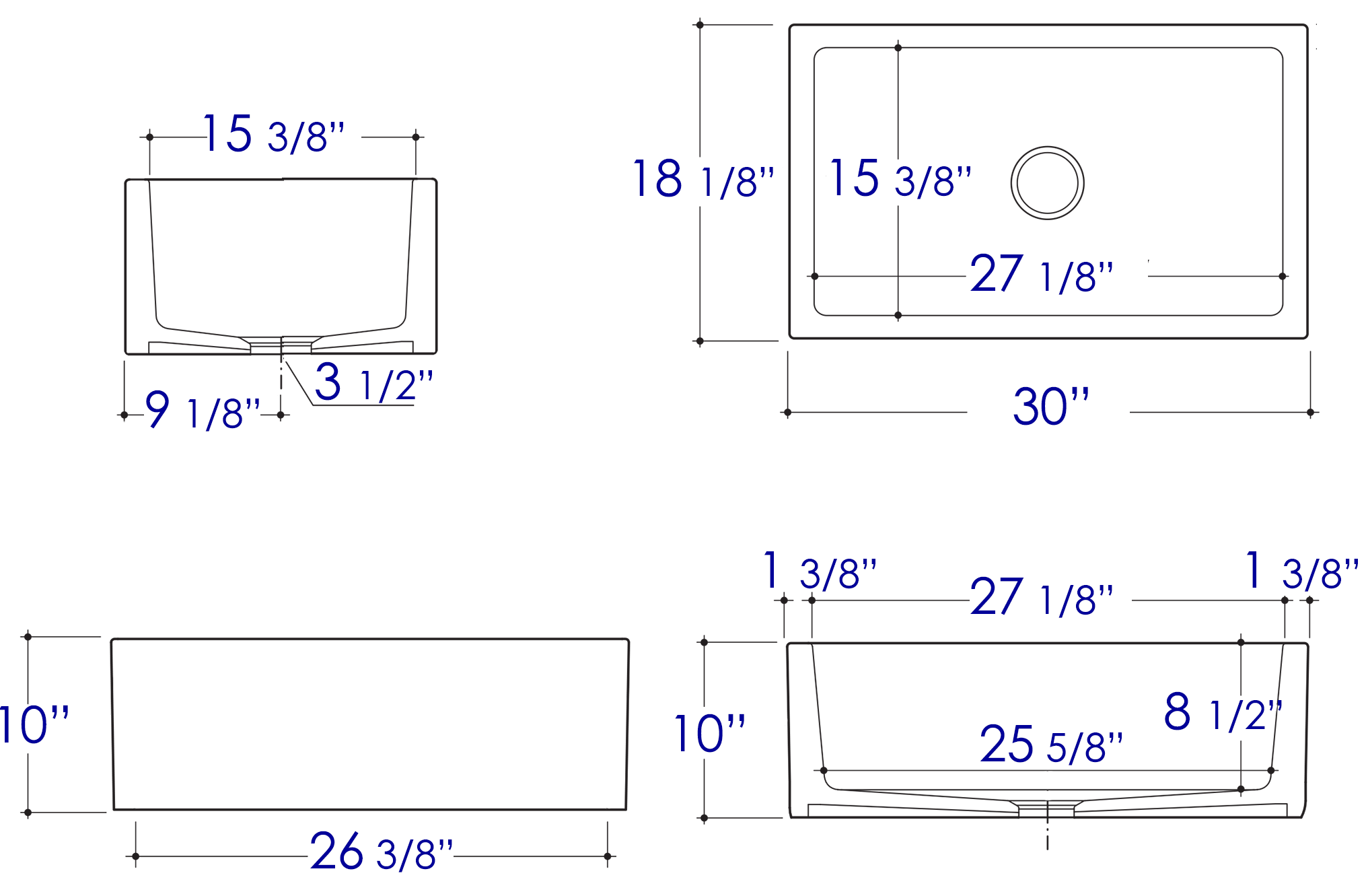 ALFI Brand - 30" Biscuit Smooth Apron Thick Wall Fireclay Single Bowl Farm Sink | AB3018SB-B