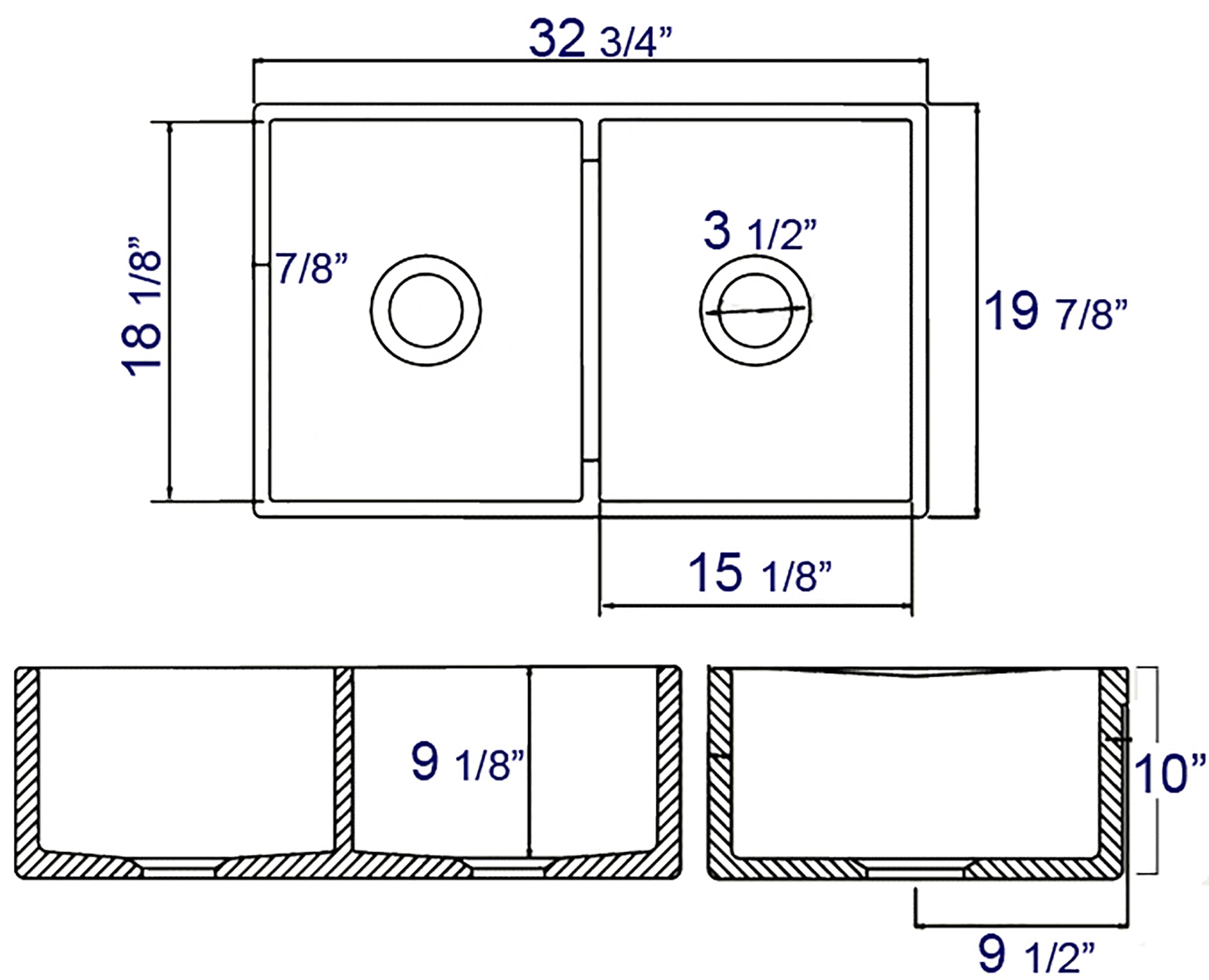 ALFI Brand - White 32" Smooth Apron Double Bowl Fireclay Farmhouse Kitchen Sink | AB538-W