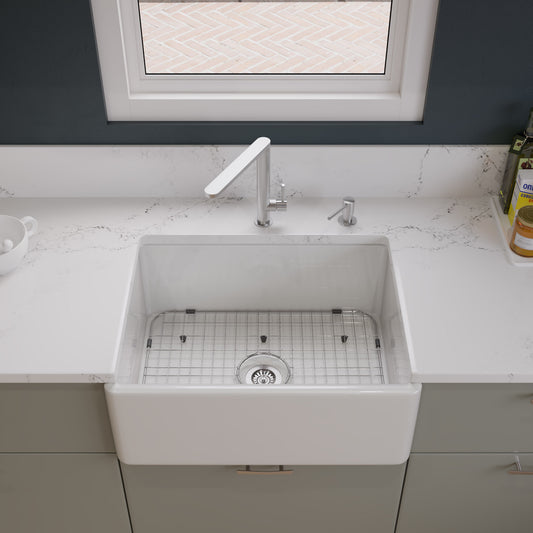ALFI Brand - White 26" Contemporary Smooth Apron Fireclay Farmhouse Kitchen Sink | AB505-W