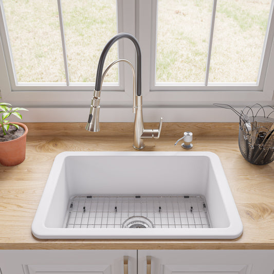 ALFI Brand - White 27" x 18" Fireclay Undermount / Drop In Firelcay Kitchen Sink | ABF2718UD-W