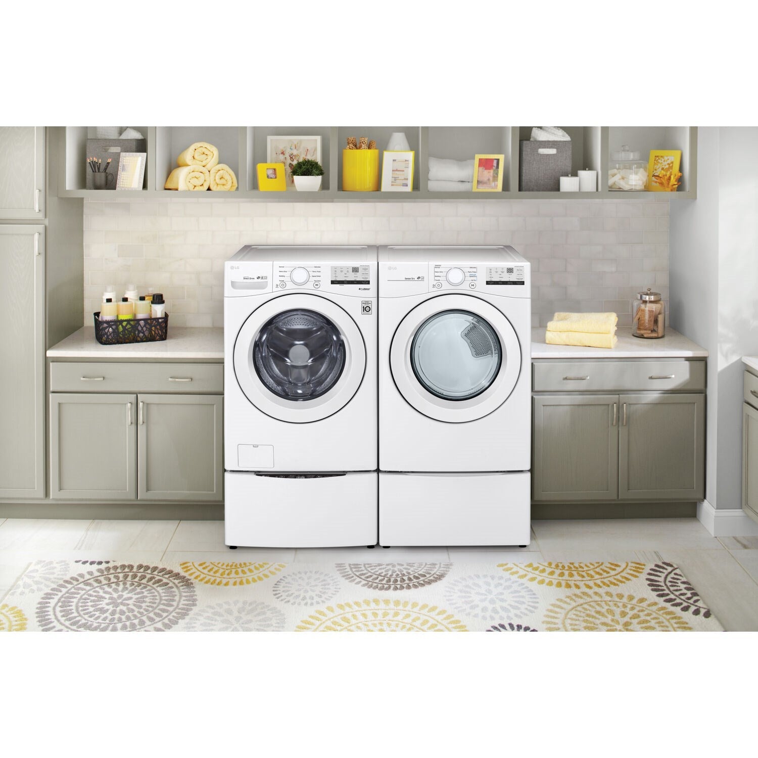 LG - 4.5 CU Front Load Washer and LG - 7.4 Cu. Ft. Ultra Large White Smart Electric Vented Dryer