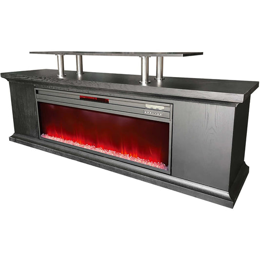 LifeSmart - 72 inch Media Fireplace with faux glass beads  Black - TV shelf | LDFP0009US-BLK