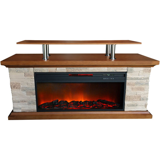LifeSmart - 60 inch Media Fireplace w/Polystone Sides and log set - TV shelf | ZCFP1032US