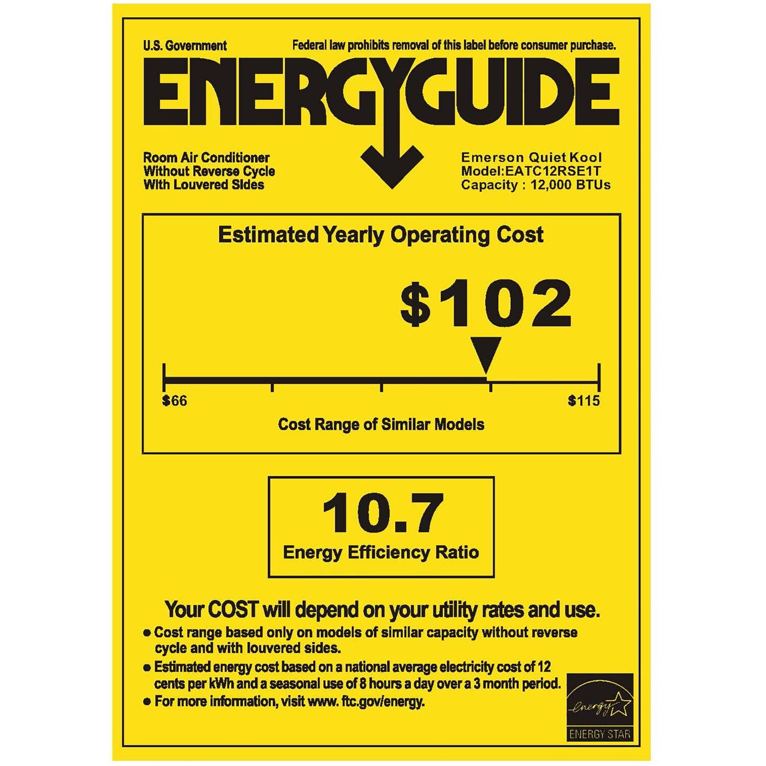 Emerson Quiet - 12000 BTU TTW Air Conditioner with Wifi Controls, 115V | EATC12RSE1T