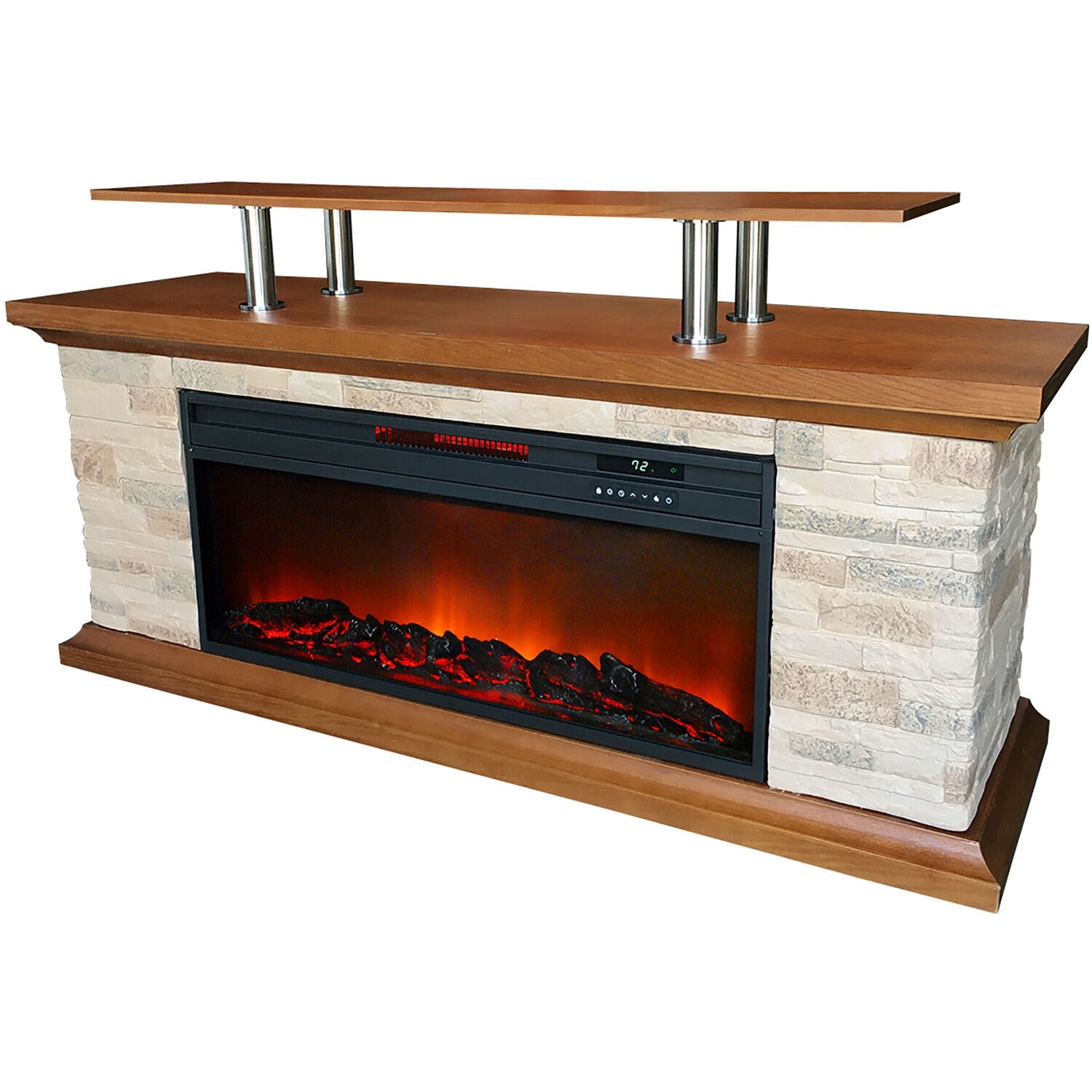 LifeSmart - 60 inch Media Fireplace w/Polystone Sides and log set - TV shelf | ZCFP1032US