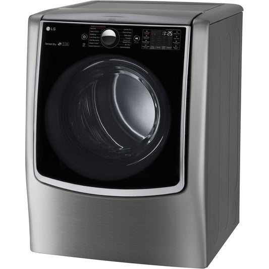 LG - 7.4 cu. ft. Ultra Large Black Steel Smart Electric Vented Dryer with Sensor Dry, TurboSteam and Wi-Fi Enabled | DLEX9000V
