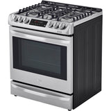 LG Over the Range Microwaves, 6.3 CF / 30 inch Dual Fuel Slide-In Range, ProBake Convection, ThinQ, and Wall Mounted Range Hood Bundle