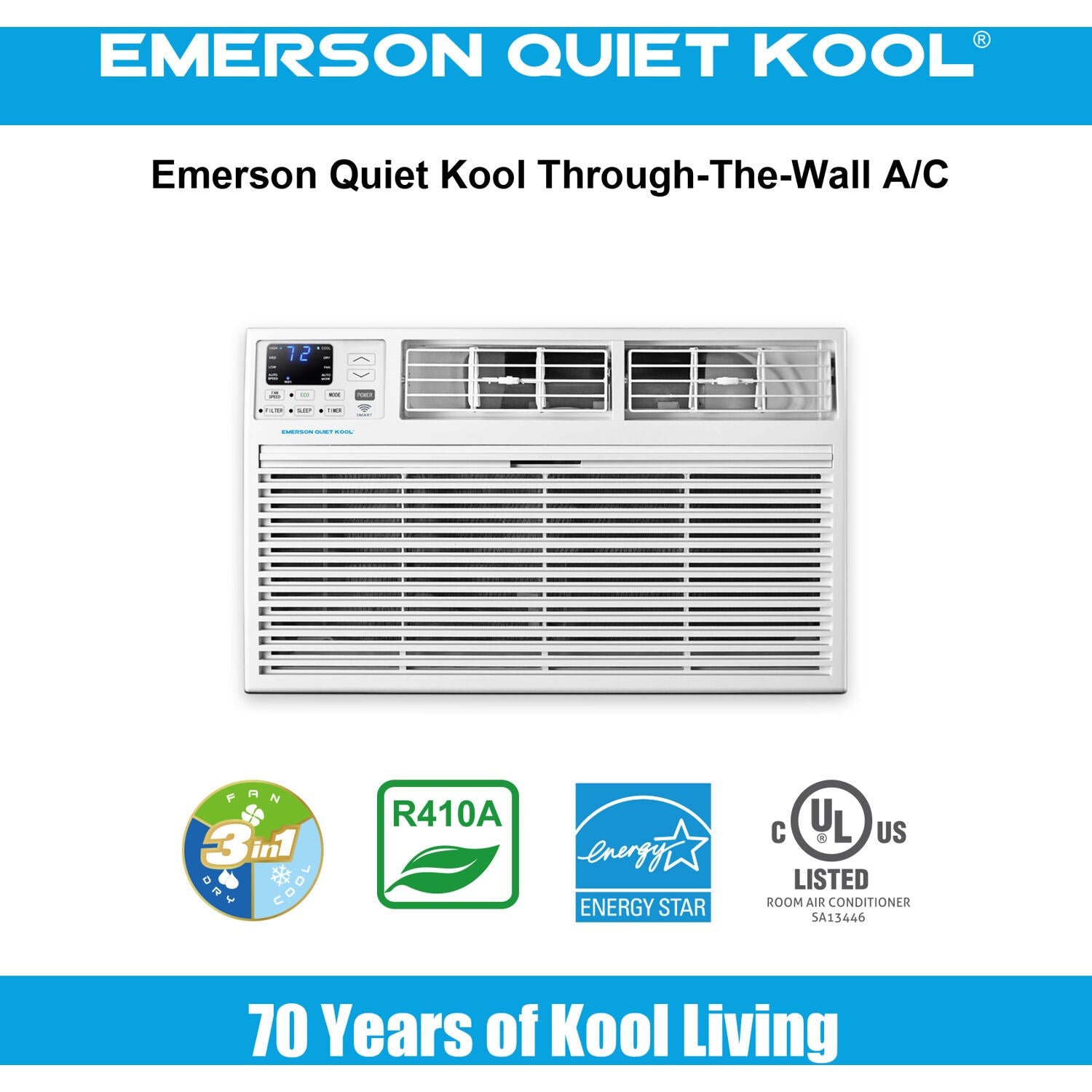 Emerson Quiet - 12000 BTU TTW Air Conditioner with Wifi Controls, 115V | EATC12RSE1T