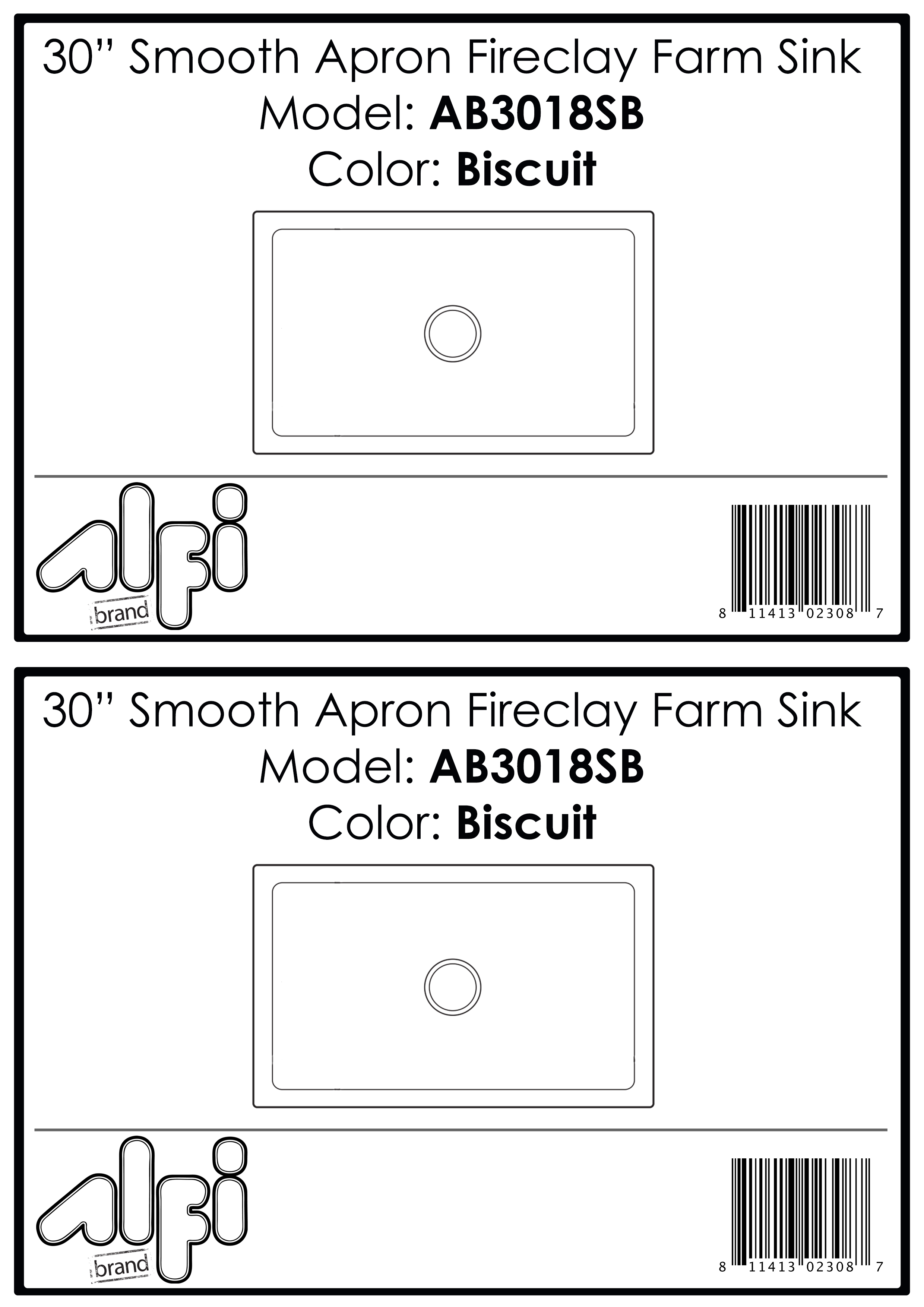 ALFI Brand - 30" Biscuit Smooth Apron Thick Wall Fireclay Single Bowl Farm Sink | AB3018SB-B