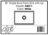 ALFI Brand - White 30" Decorative Lip Apron Single Bowl Fireclay Farmhouse Kitchen Sink | AB511-W