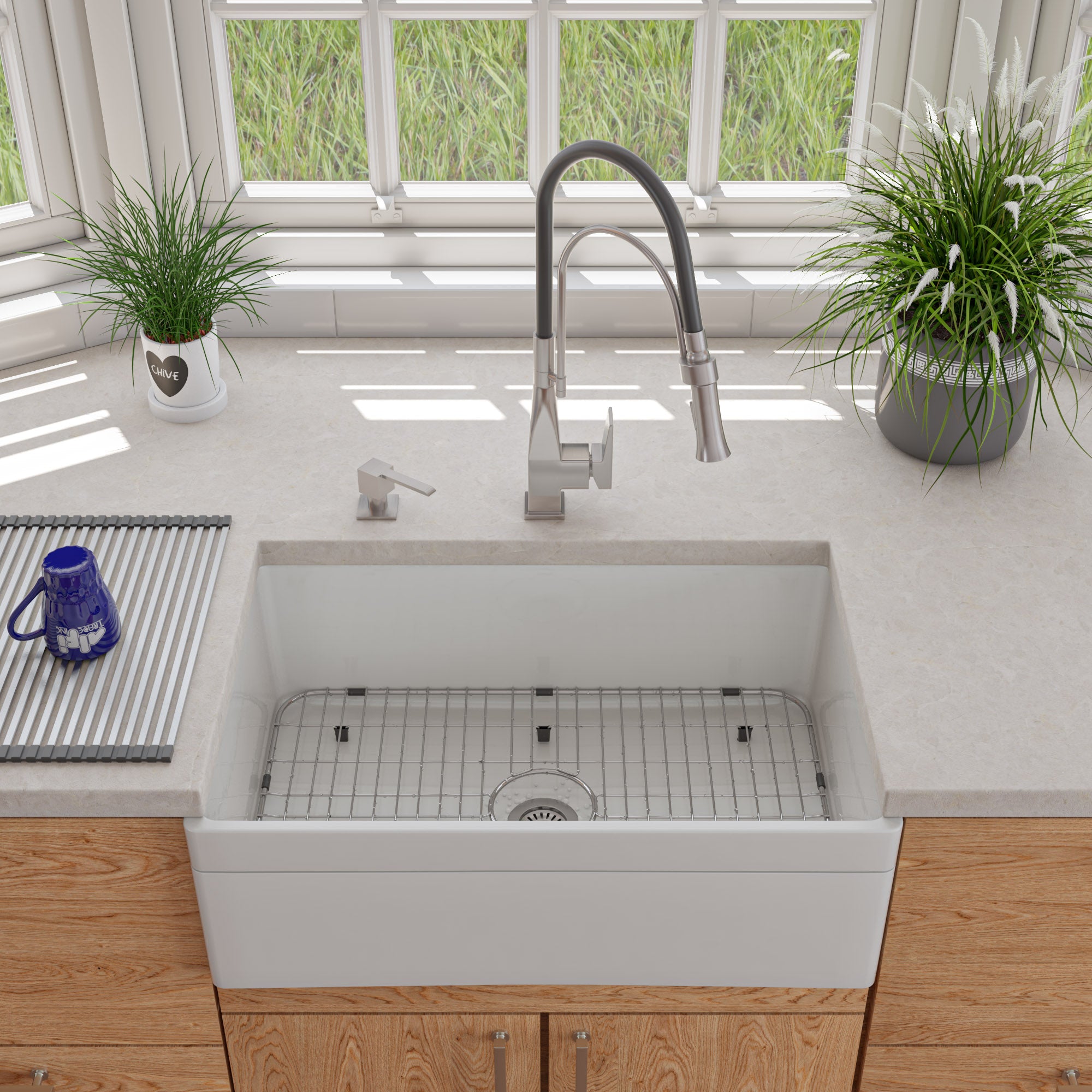 ALFI Brand - White 30" Decorative Lip Apron Single Bowl Fireclay Farmhouse Kitchen Sink | AB511-W