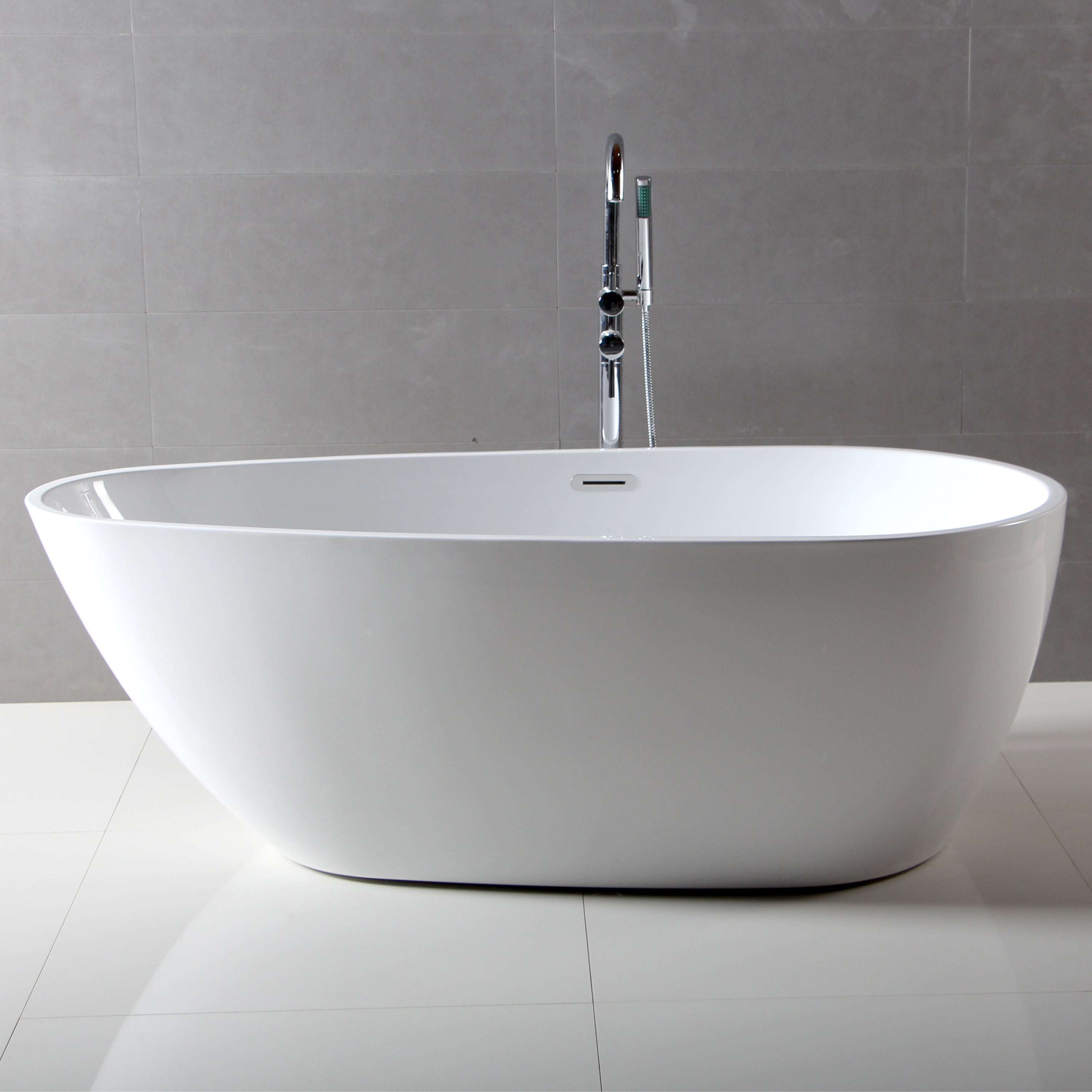 ALFI Brand - 59 inch White Oval Acrylic Free Standing Soaking Bathtub | AB8861