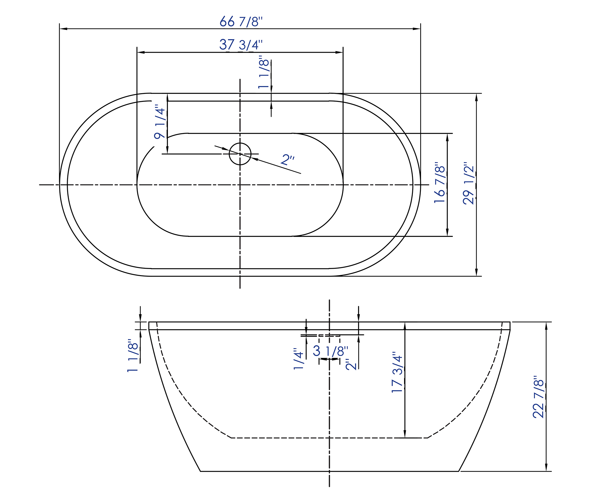 ALFI Brand - 67 inch White Oval Acrylic Free Standing Soaking Bathtub | AB8839