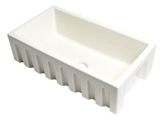 ALFI Brand - Biscuit 33" x 18" Reversible Fluted / Smooth Fireclay Farm Sink | AB3318HS-B