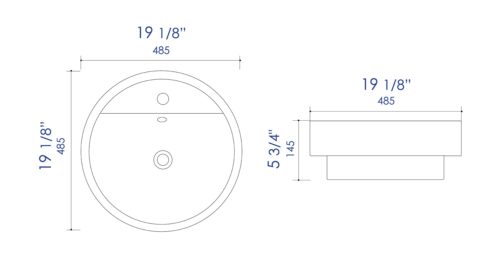 ALFI Brand - White 19" Round Semi Recessed Ceramic Sink with Faucet Hole | ABC702