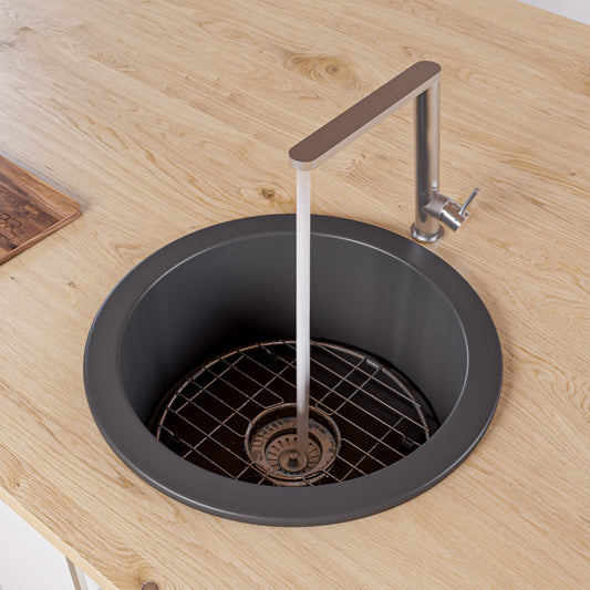 ALFI Brand - Black Matte Round 18" x 18" Undermount / Drop In Fireclay Prep Sink | ABF1818R-BM