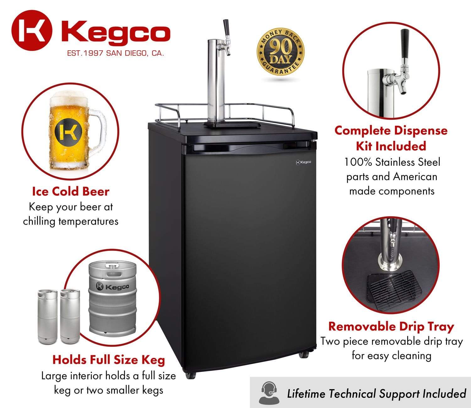 Kegco Beer Refrigeration 20" Wide Single Tap Black Kegerator