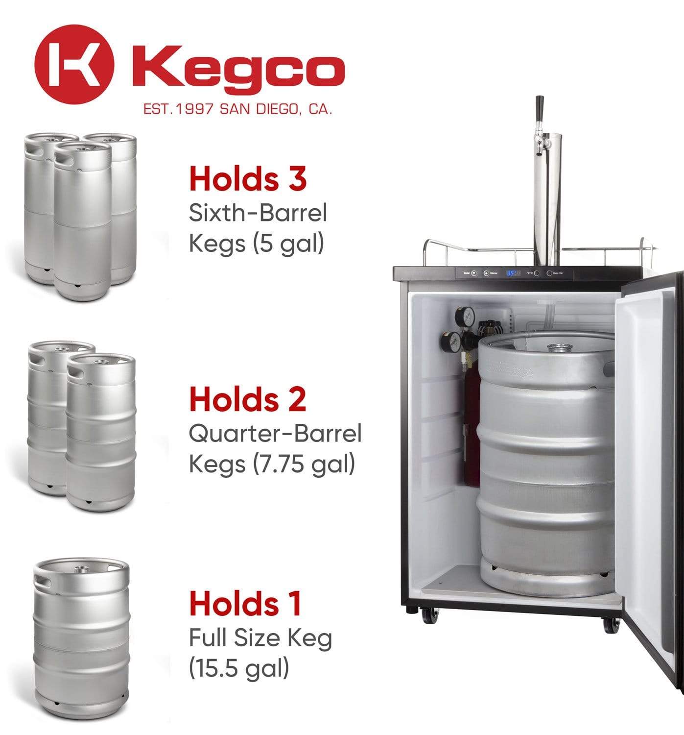Kegco Beer Refrigeration 24" Wide Kombucha Tap Stainless Steel Kegerator